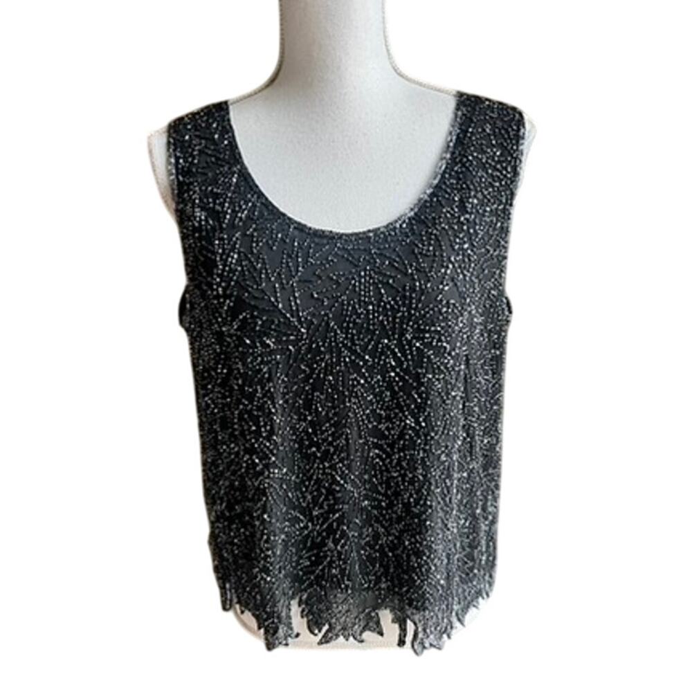 J Kara black beaded cocktail evening top size L